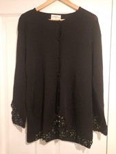MICHELE HOPE Black Cardigan Beaded Crochet Long Sleeve Size 18/20 