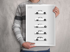POSTER - JAGUAR SALOON EVOLUTION B+W - (A4 A3 A2 Sizes) S-Type, XJ6, Mark 2