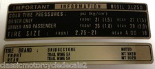 HONDA XL250 XL350 MOTORSPORT TYRE CAUTION WARNING LABEL DECAL 