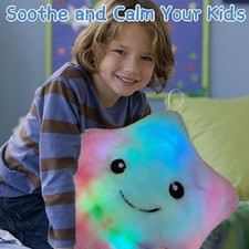 LED Luminous Light Up Pillow Smile Star Waist Cushion Glow Plush Throw Pillow~