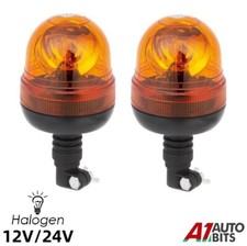 2X Rotating Flashing Amber Beacon Flexible DIN Pole Mount Tractor Warning Light