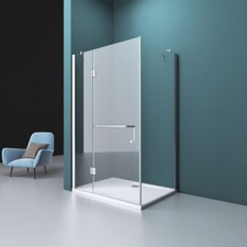 Shower Enclosure Frameless Glass Hinged Door with Side Panel & Tray 900-1400mm