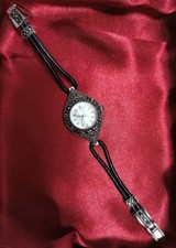 ELEGANT Women's Marcasite Wristwatch , Bracelet, Mother of Pearl Dial.