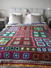 Hand Crocheted Multicoloured Granny Square Blanket/Afghan/Throw. 67"x67" New.