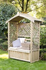 Wooden Garden Arbour Seat Bench with Trellis Sides Forest Lyon -Pressure Treated