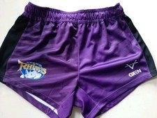Leeds Rhino's PURPLE AWAY Rugby shorts SMALL OXEN SUPER LEAGUE 