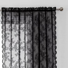 1pc Sheer Curtain Black Lace Window Curtain Room Rustic Voile Curtain Decors