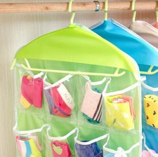 16 Pockets Hanging Wardrobe Clear Bag Storage Organizer Clothes SOCKS Hanger
