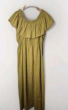 NEW TU Green Linen Mix Bardot Off Shoulder Summer Linen Maxi Dress 12