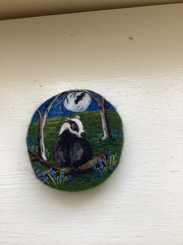 Needle felt brooch badger - needle, &