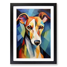 Whippet Cubism Framed Canvas