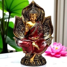 Red & Gold Thai Buddha Seated Lotus Meditating Ornament Zen Decorative Home Gift