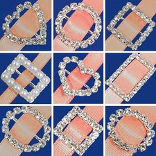 STUNNING DIAMANTE BUCKLE SLIDERS Craft Crystal Circle Heart Square 6-14mm Ribbon