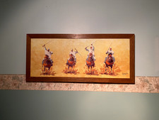 Moroccan Horseback Across Sahar, Large framed original oil painting signed