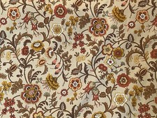 Vintage Acorn , Brown, Gold & Raspberry Jacobean Floral Cotton 112cmx130cm