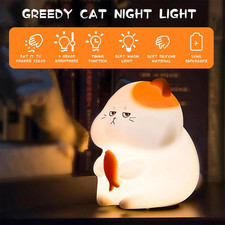 Cat Night Light for Kids 7 Colors Dimmable Touch Control Rechargeable Lamp GIFT.