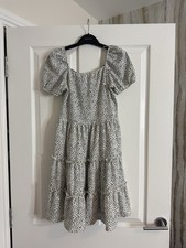 Girls White & Black Polka Dot Spotty Print Dress Age 12 Great Condition