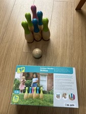 TP Outdoor Wooden Skittles Game Set – 6 Pins + Ball – Garden Toy for Kids Age 3+