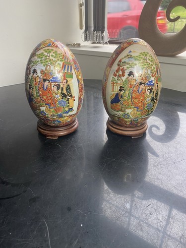 Oriental eggs mounted - on, wood