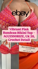 Vibrant Pink Bandeau Bikini Top – Accessorize, UK 20, Crochet Detail
