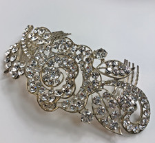 Vintage Tiara Wedding Bridal Diamanté Crystal Openwork Flower Comb Rose Goldtone