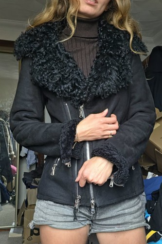 Sheepskin curly coat - sheepskin, zipped