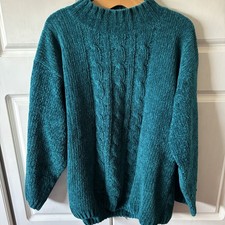 Vintage Dorothy Perkins Teal Chunky Knit  Chenille Oversized Jumper 44” Bust