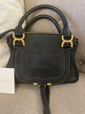 Chloe Marcie Leather Hand bag Shoulder Crossbody Black Auth grained calfskin