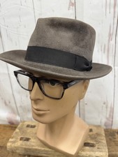 #4 Superb Vintage Dunn & Co Grey Velour Fedora/Trilby? Hat Size 6 7/8