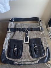 RUSSELL & BROMLEY BLACK SILVER SADDLE BAG BEAUTIFUL LITTLE SIGN OF USE DUSTBAG