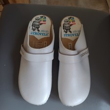 Strovels White Wooden Clog Slip Ons - Size  7/40