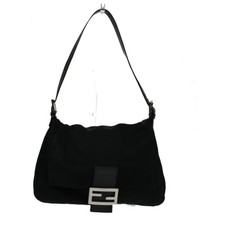 FENDI Mamma Shoulder Bag Leather Nylon Black SHW 82TA220