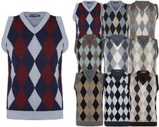 Men Knitted V-Neck Argyle
