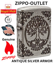 Brand New 23 ZIPPO Lighter TREE OF LIFE Deep Carved ARMOR® ANTIQUE SILVER Plated