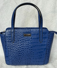 BRAND NEW OSPREY LONDON LEATHER HANDBAG IN BLUE CROC EFFECT LEATHER~FLORAL LINED