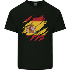 Torn Spain Flag Spanish Day Football Kids T-Shirt Childrens