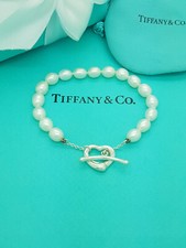 Tiffany & Co Elsa Peretti Open Heart Pearl Toggle 7.5" Silver Bracelet, RRP£1175