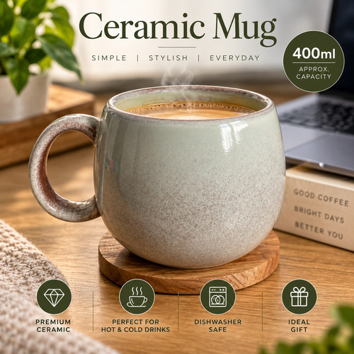 Ceramic coffee mug - 400ml, grey