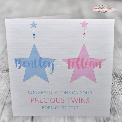 Personalised new twins card - new,