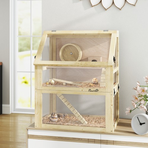 Pawhut wooden hamster cage - cage, w/