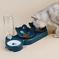 3-in-1 Tilted Pet Bowl with Gravity Water Bottle – Cat Dog Feeder Neck Guard
