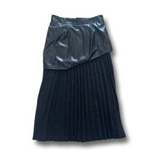 Shein Faux Leather & Pleated Midi Skirt | Black | Size L