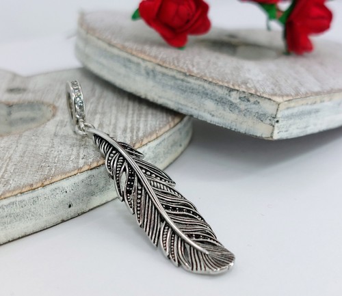 Silver feather pendant - feather,