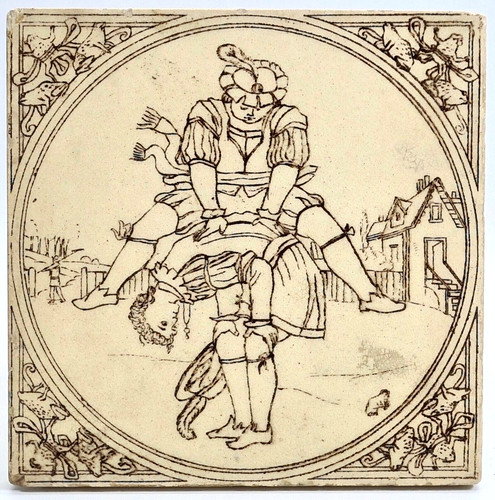 Antique fireplace tile sports - antique,