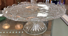 Vintage Art Deco Pressed Glass Cake Stand on Pedestal