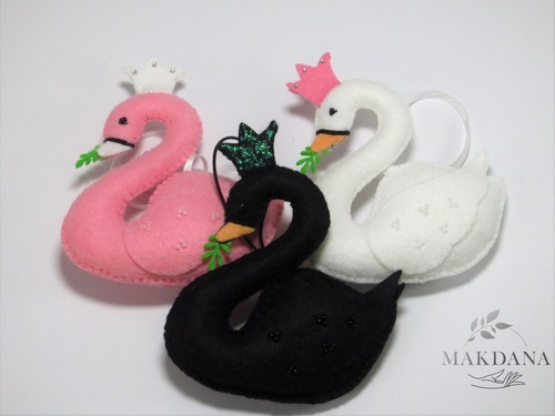 Handmade felt swan ornament - felt,