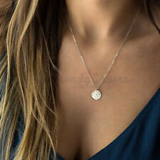 Sterling Silver Bumpy Full Moon Round Hammered Pendant Gold Disc Choker Necklace