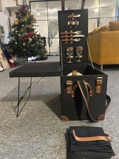 Vintage Style Picnic Set With Foldout Table Unused Cutlery Glasses Plates