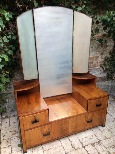 Art deco walnut dressing table - art,