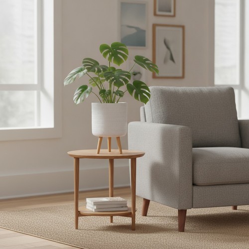 White fiberstone plant - white, pot